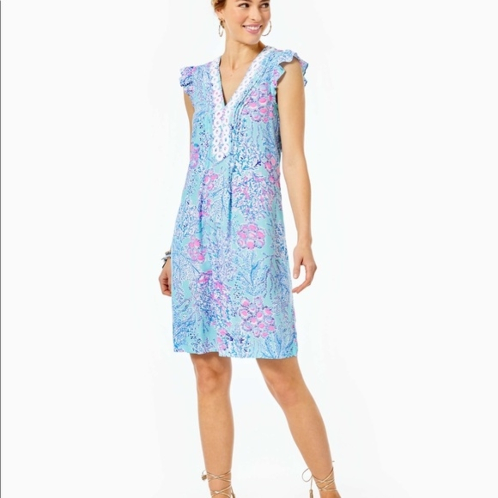Lilly Pulitzer Blue and Pink Swim Coverup with Flowy Silhouette